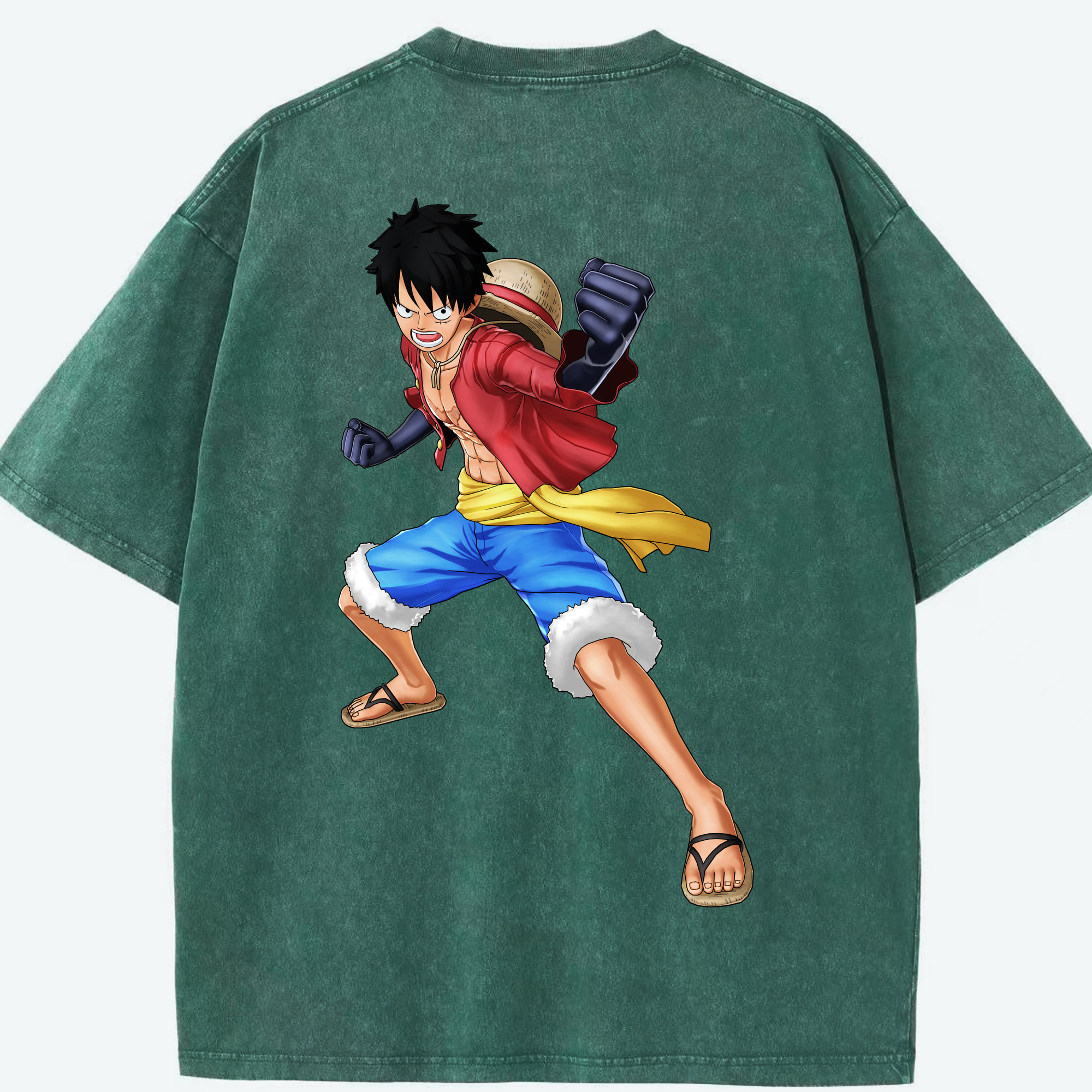 ワンピース モンキー・D・ルフィ ONE PIECE Monkey D. Luffy 綿100% ヴィンテージ風 半袖Tシャツ（背面プリント）